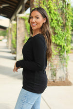 Load image into Gallery viewer, Brielle Henley Ribbed Long Sleeve - Black
