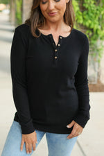 Load image into Gallery viewer, Brielle Henley Ribbed Long Sleeve - Black
