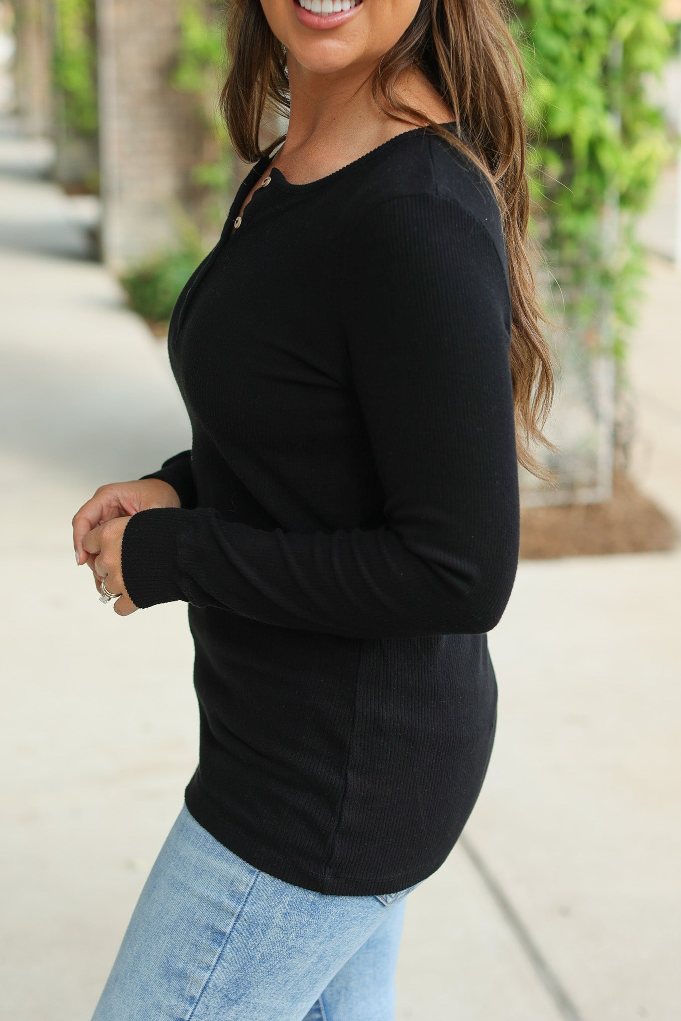 Brielle Henley Ribbed Long Sleeve - Black