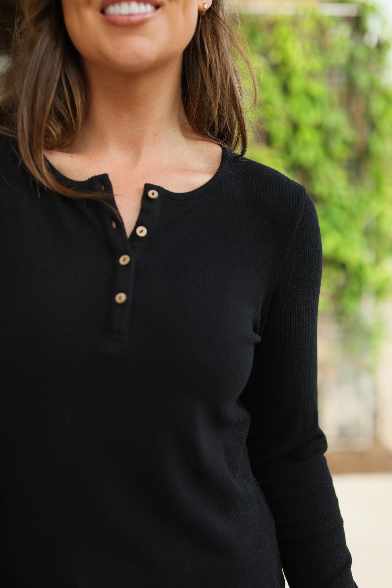 Brielle Henley Ribbed Long Sleeve - Black