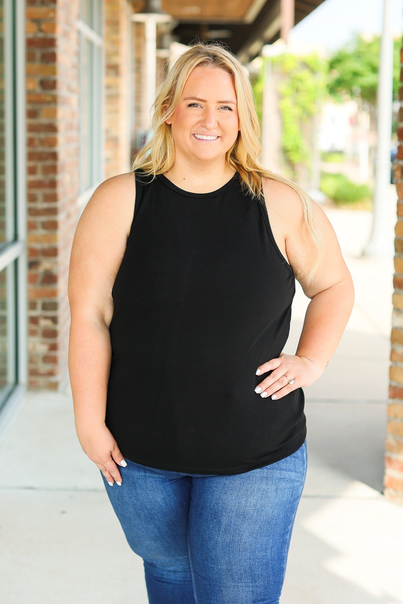 **Tara Ribbed Tank - Black