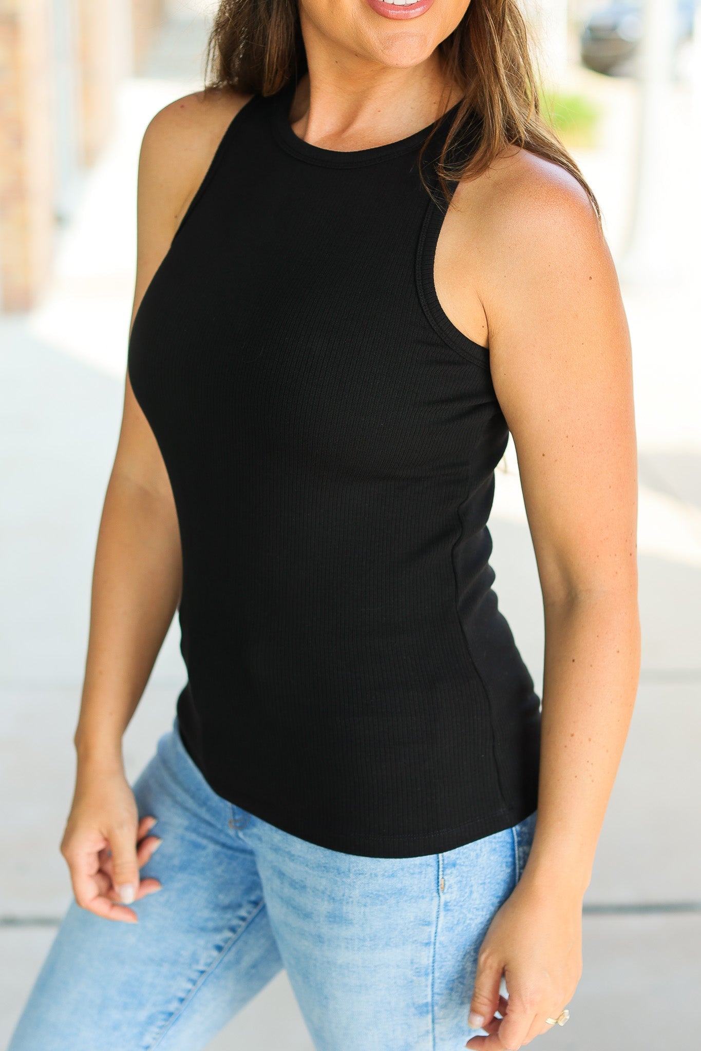 **Tara Ribbed Tank - Black