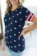 Load image into Gallery viewer, Kylie Tee - Navy Stars and Stripes
