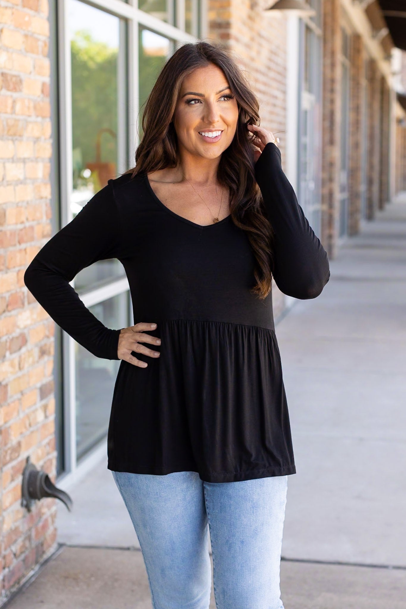 Long Sleeve Sarah Ruffle - Black