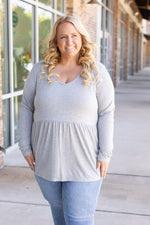 Load image into Gallery viewer, Long Sleeve Sarah Ruffle - Light Grey | Women&#39;s Top 
