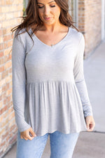 Load image into Gallery viewer, Long Sleeve Sarah Ruffle - Light Grey
