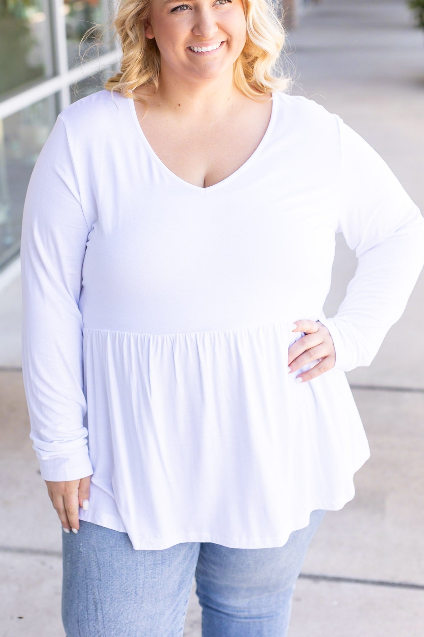 Long Sleeve Sarah Ruffle - White