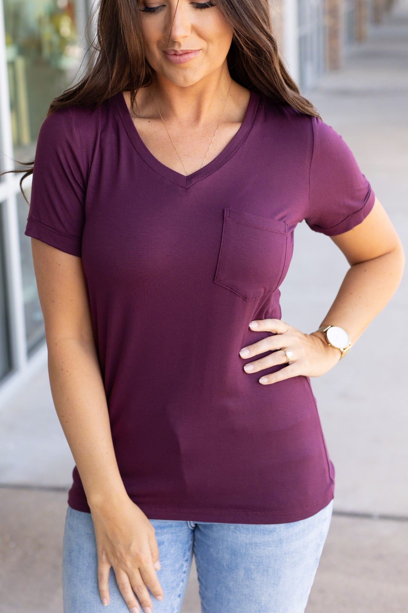 Sophie Pocket Tee - Burgundy