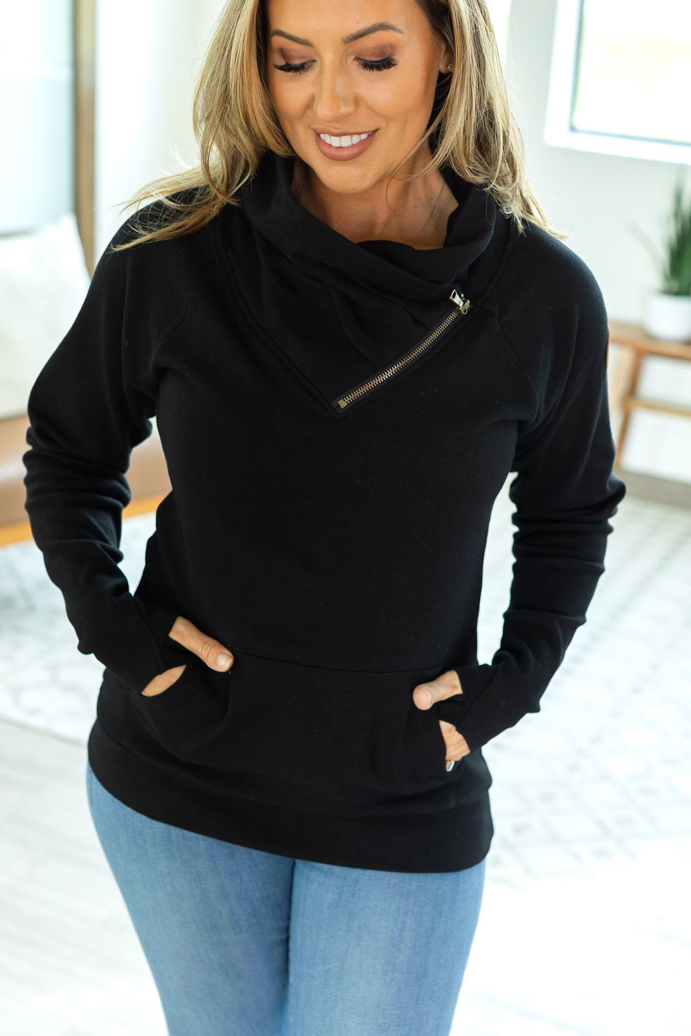 Classic Zoey ZipCowl Sweatshirt - Black