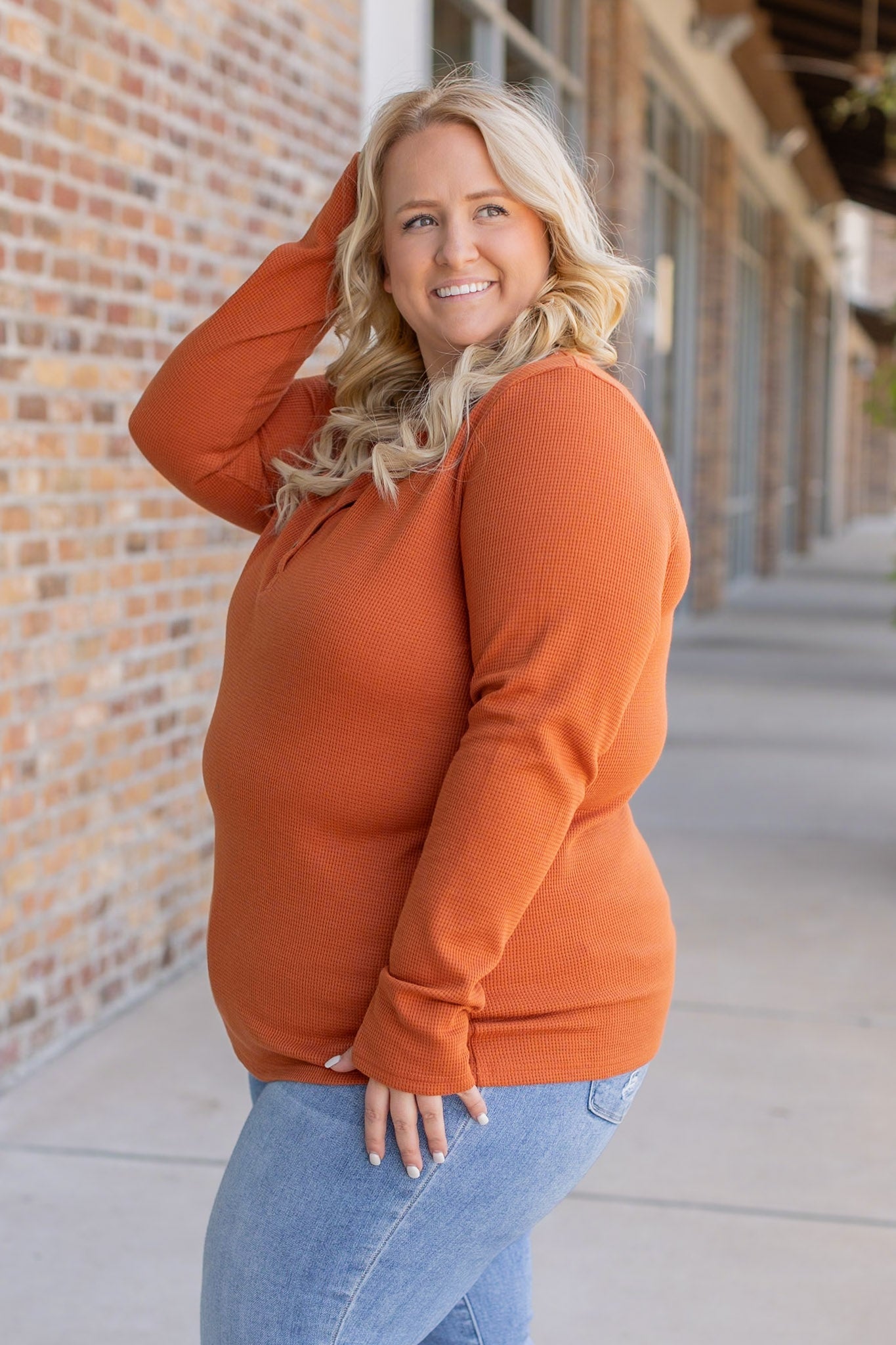 Harper Long Sleeve Henley - Pumpkin