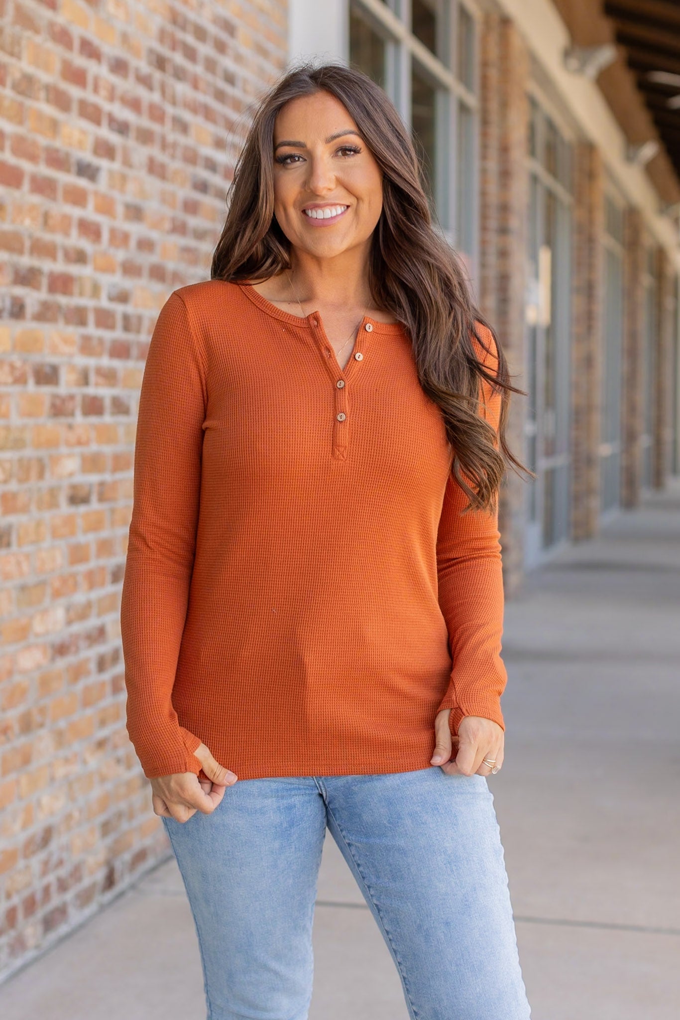 Harper Long Sleeve Henley - Pumpkin