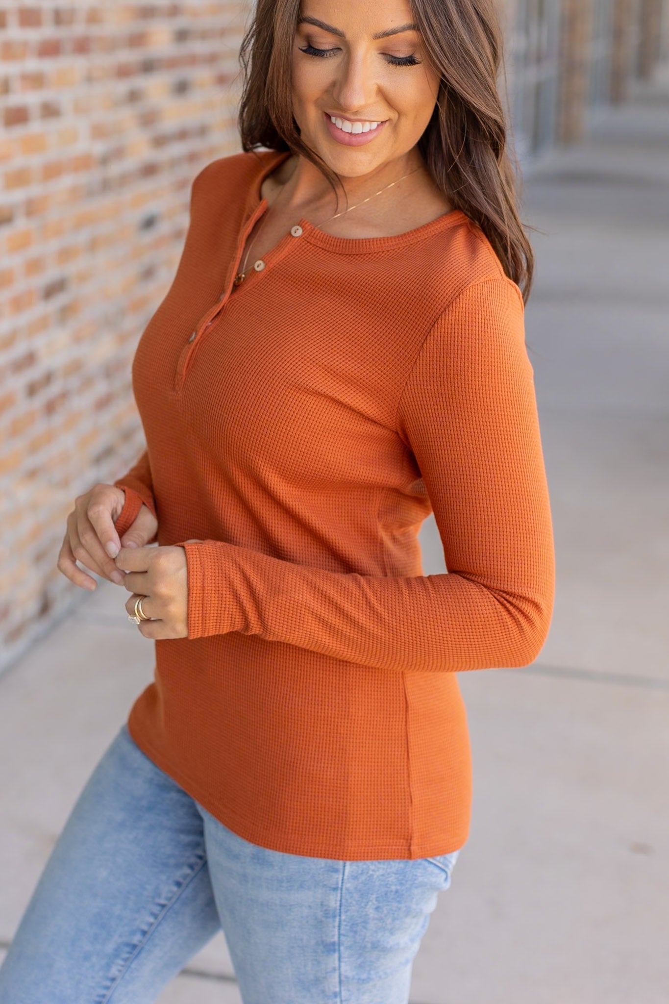 Harper Long Sleeve Henley - Pumpkin