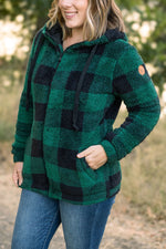 Load image into Gallery viewer, **Sherpa Full Zip Hoodie - Green Plaid
