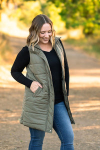 Harlow Long Vest (Olive & Black)