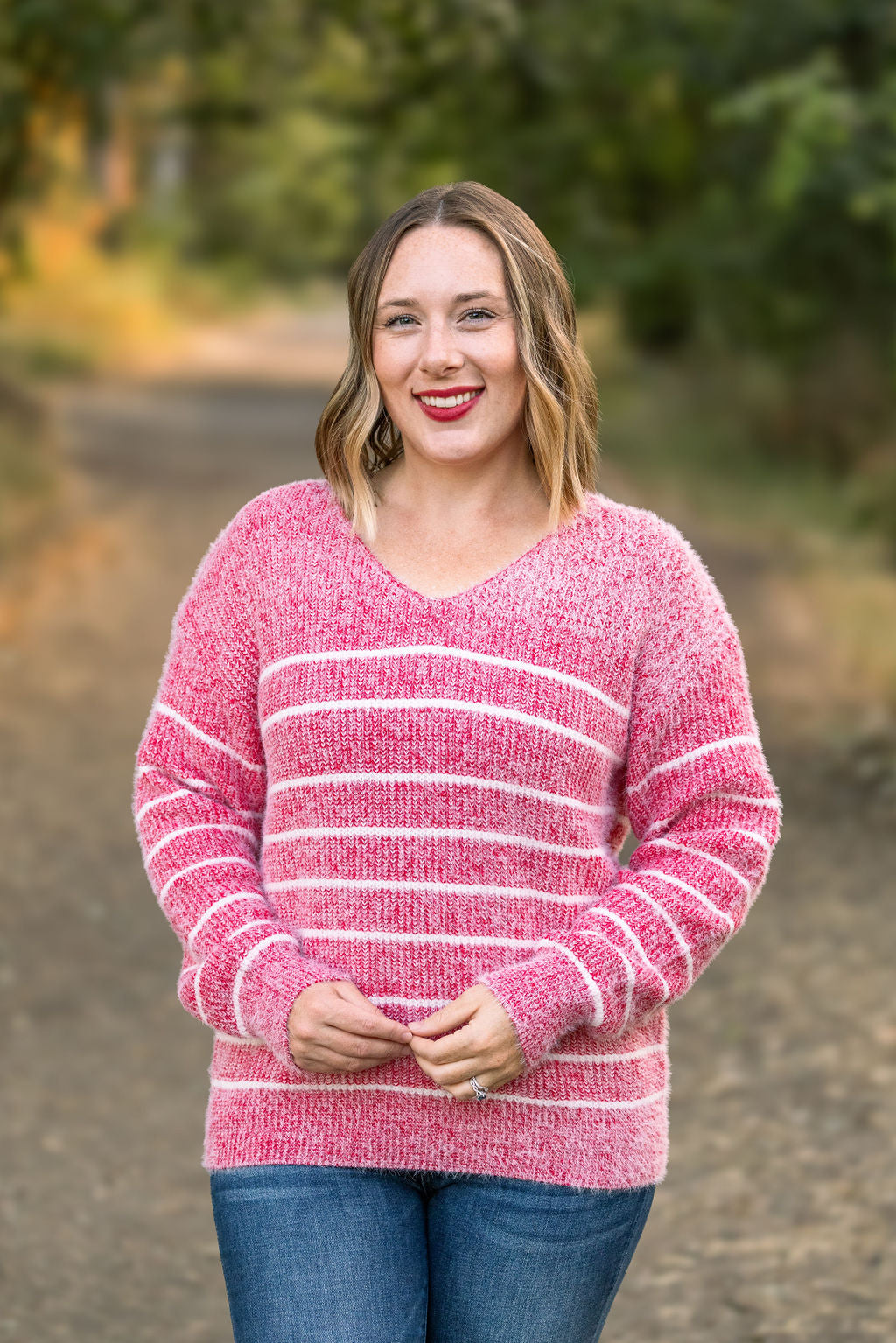 Cozy Striped Sweater - Red