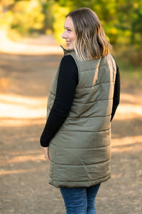 Harlow Long Vest (Olive & Black)