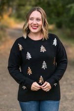 Load image into Gallery viewer, Holly Jolly Sweater - Gold + Silver Trees
