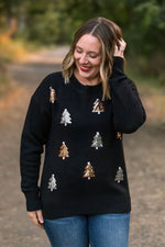 Load image into Gallery viewer, Holly Jolly Sweater - Gold + Silver Trees
