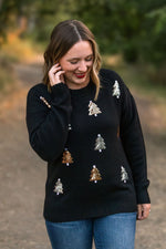 Load image into Gallery viewer, Holly Jolly Sweater - Gold + Silver Trees
