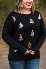 Load image into Gallery viewer, Holly Jolly Sweater - Gold + Silver Trees
