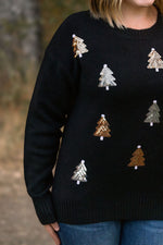 Load image into Gallery viewer, Holly Jolly Sweater - Gold + Silver Trees
