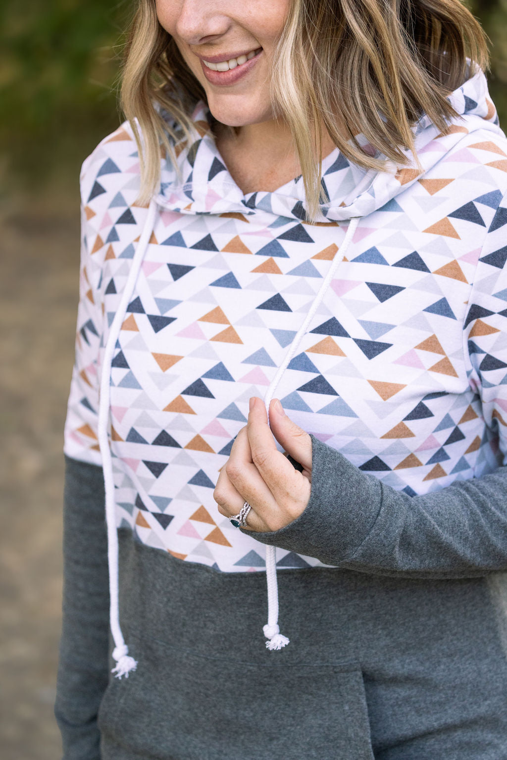 Hailey Pullover Hoodie - Geometric and Charcoal