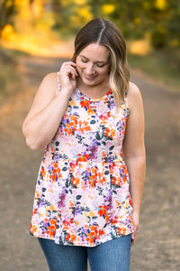 Renee Ruffle Tank - Fall Floral Leaves