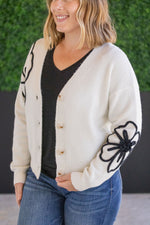 Load image into Gallery viewer, Black Floral Sweater Cardigan
