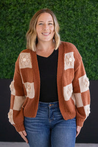 Floral Checker Cardigan - Rust