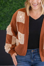 Load image into Gallery viewer, Floral Checker Cardigan - Rust
