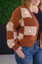 Load image into Gallery viewer, Floral Checker Cardigan - Rust
