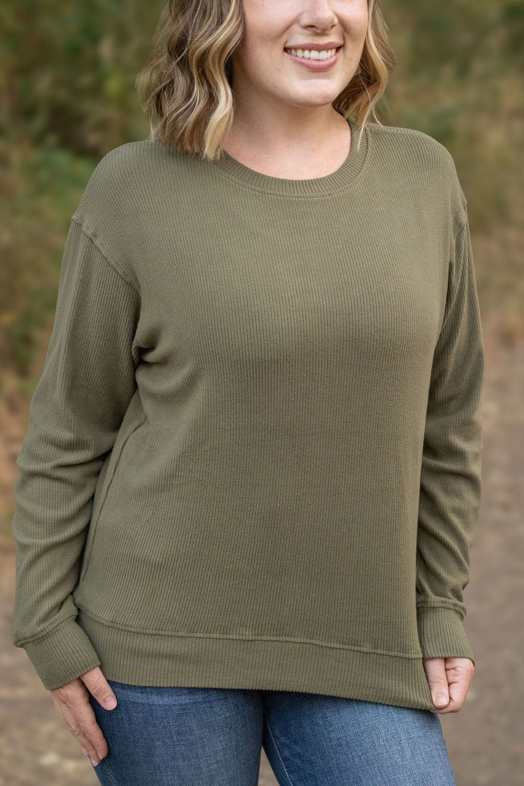 Corrine Ribbed Pullover Top - Olive