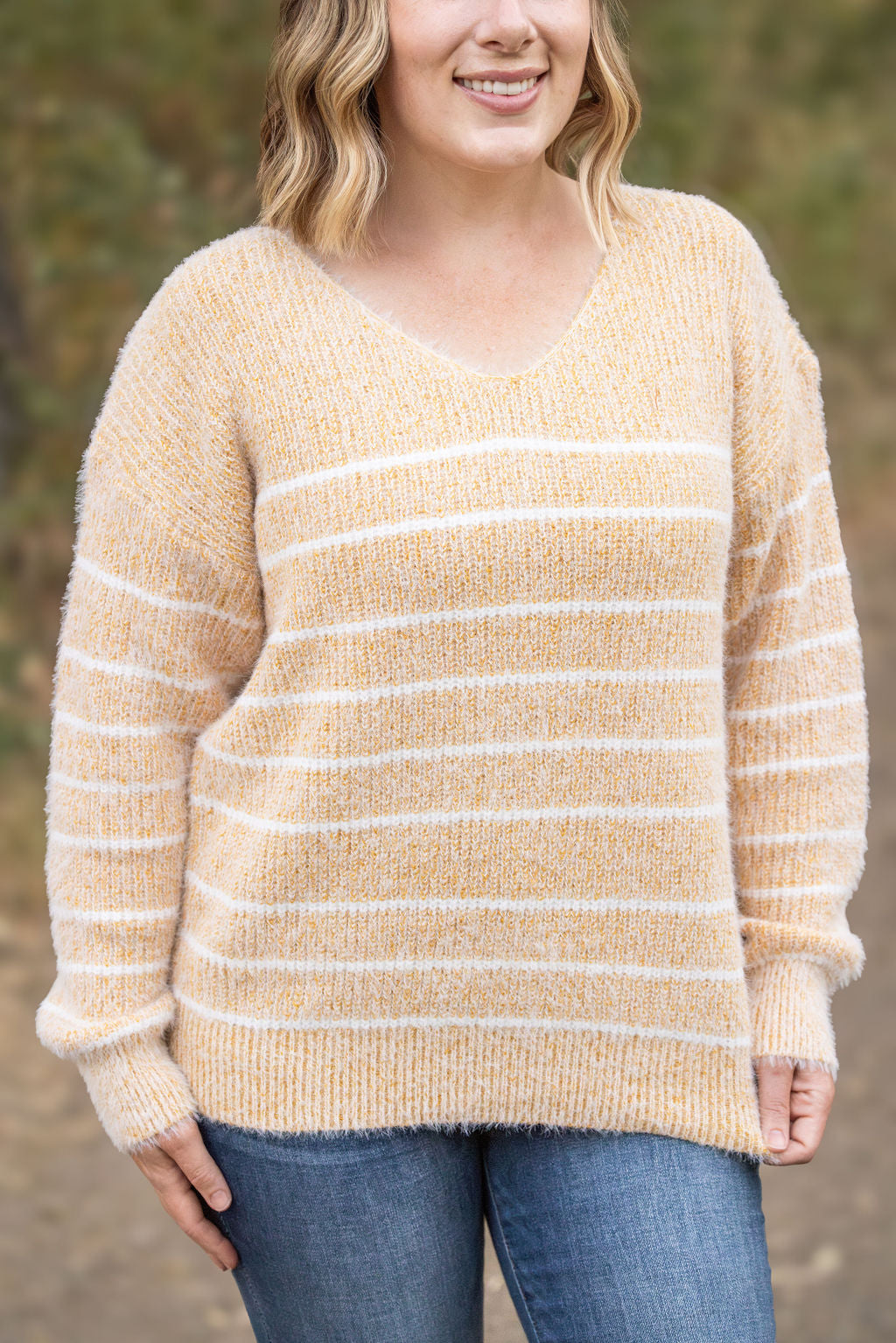 Cozy Striped Sweater - Mustard