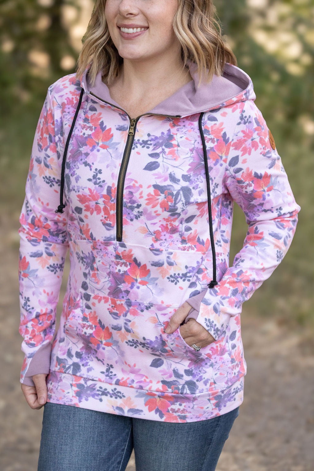 HalfZip Hoodie - Floral Leaves