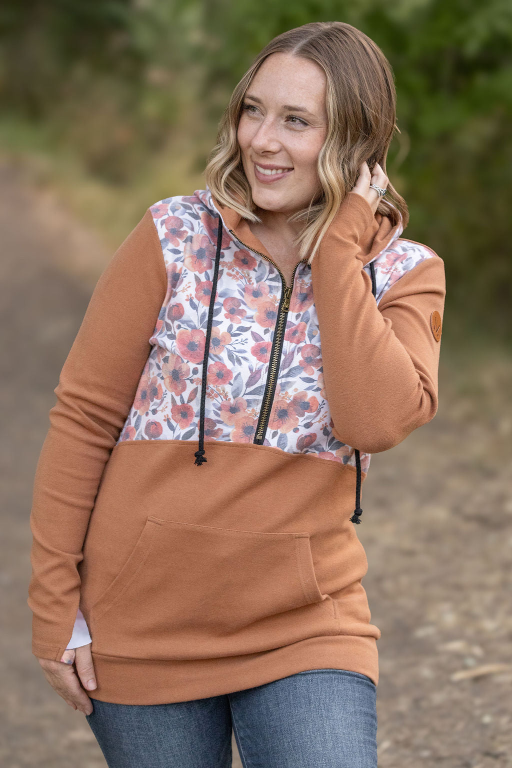 HalfZip Hoodie - Camel and Fall Floral Mix