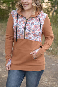 HalfZip Hoodie - Camel and Fall Floral Mix