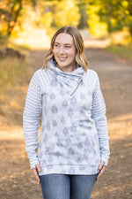 Load image into Gallery viewer, Classic Zoey ZipCowl Sweatshirt - Grey Trees and Stripes
