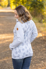 Load image into Gallery viewer, Classic Zoey ZipCowl Sweatshirt - Grey Trees and Stripes
