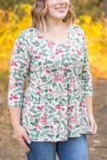 Load image into Gallery viewer, 3/4 Sleeve Sarah Ruffle - Holiday Berry
