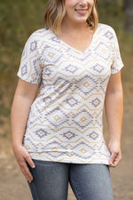 Load image into Gallery viewer, Chloe Cozy Tee - Purple and White Geometric
