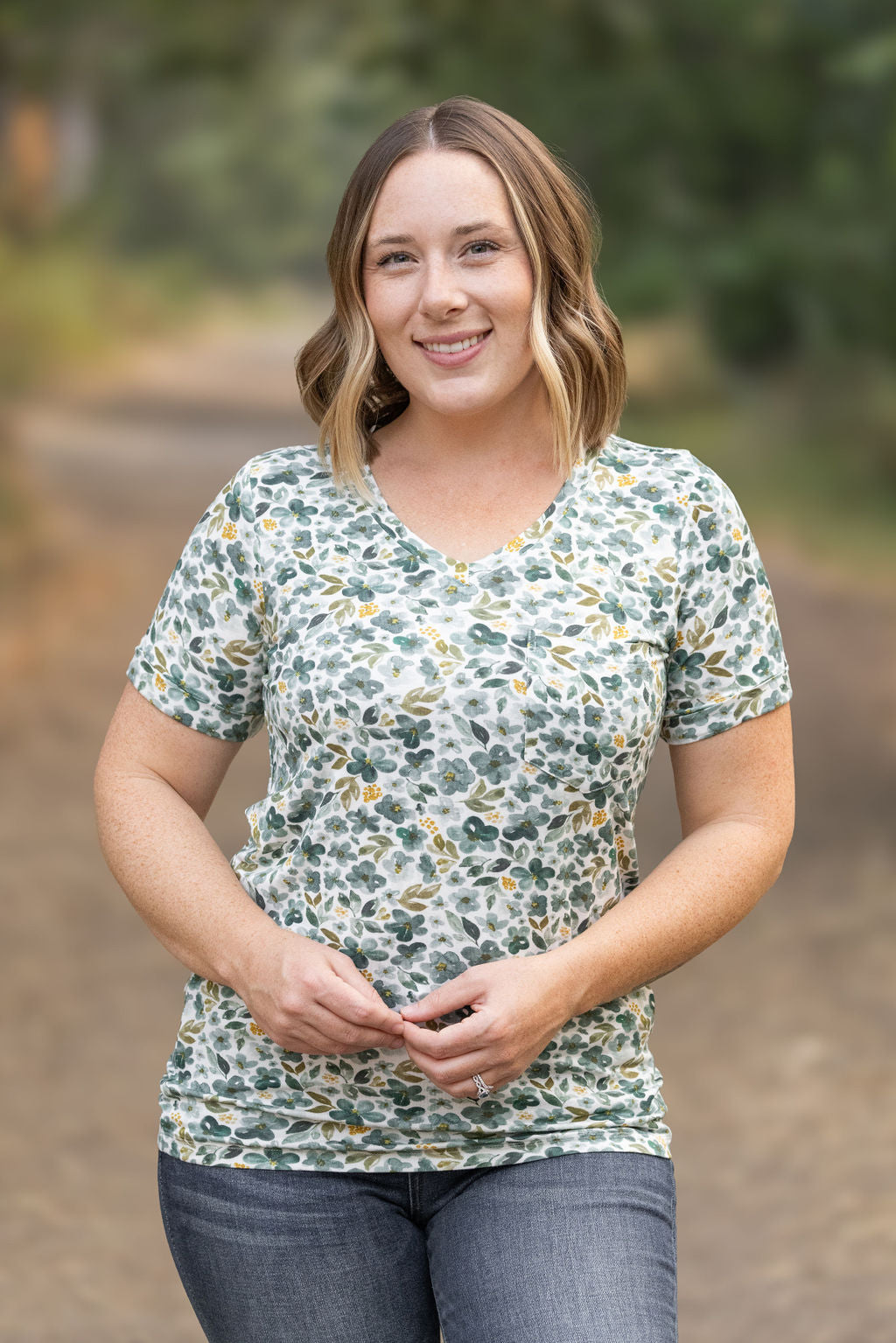 Sophie Pocket Tee - Green Floral