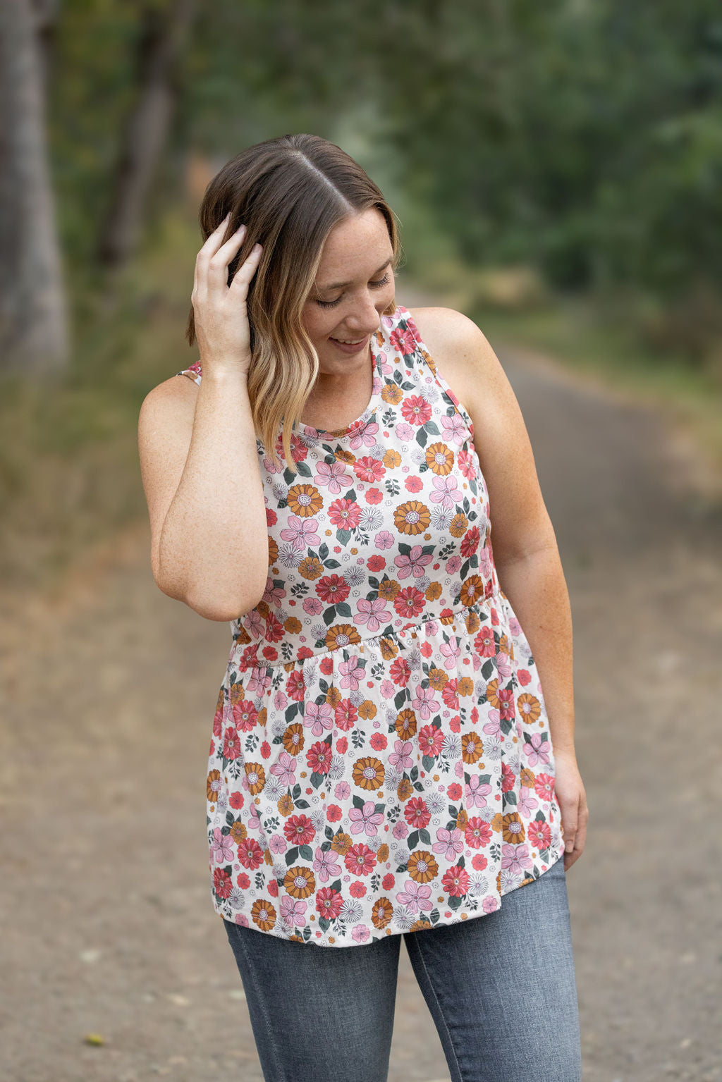 Renee Ruffle Tank - Fall Boho Floral