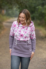 Load image into Gallery viewer, Hailey Pullover Hoodie - Pink Floral and Stripes
