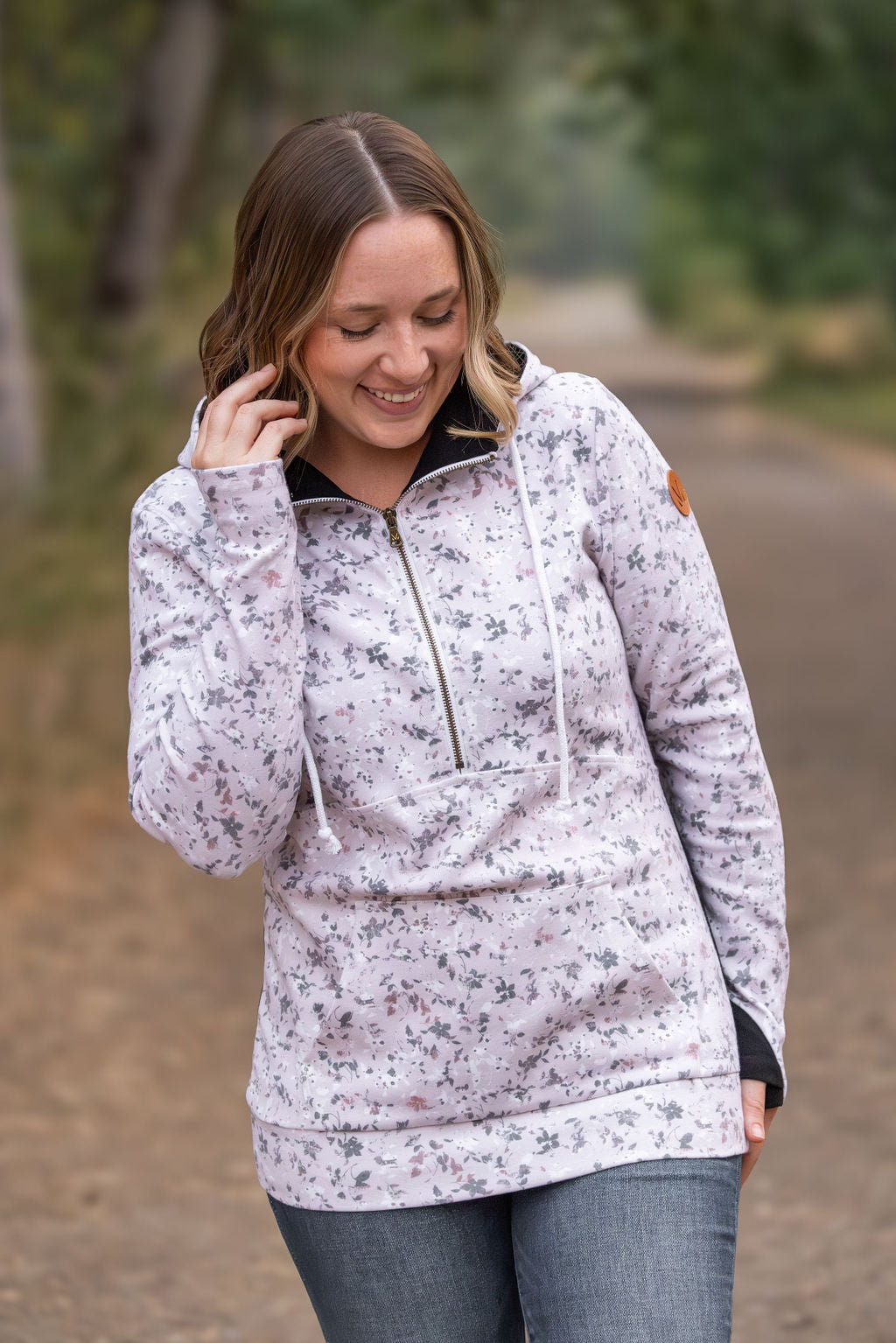 HalfZip Hoodie - Tan Micro Floral and Black