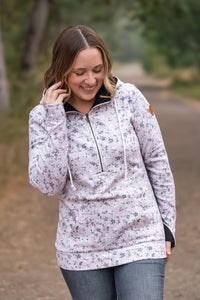 HalfZip Hoodie - Tan Micro Floral and Black