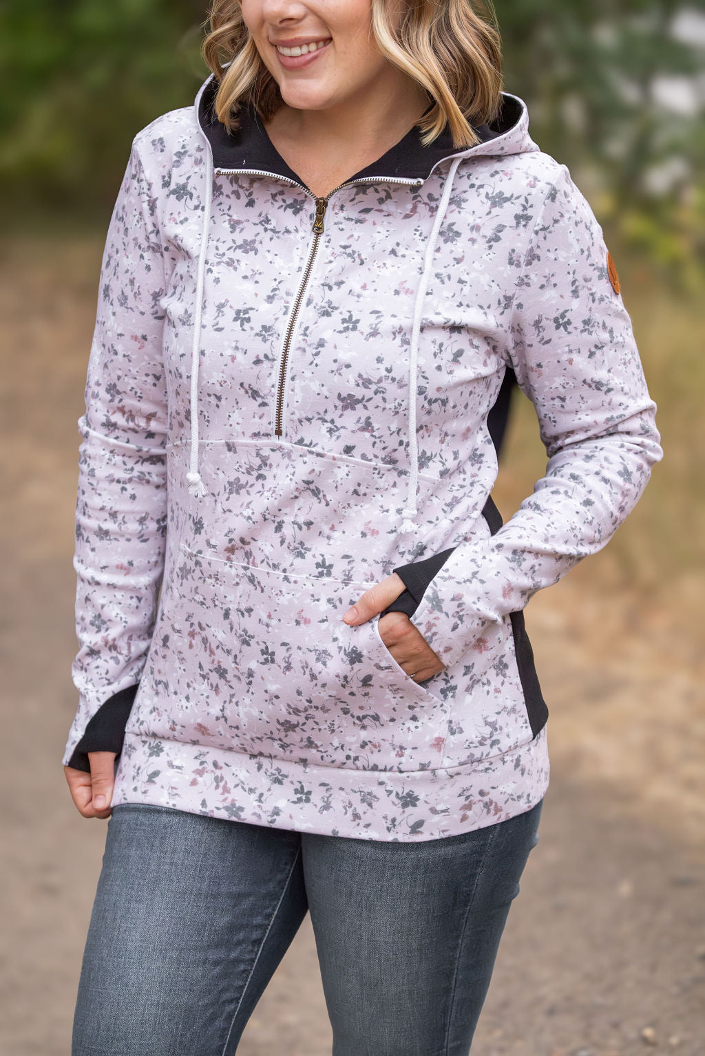 HalfZip Hoodie - Tan Micro Floral and Black