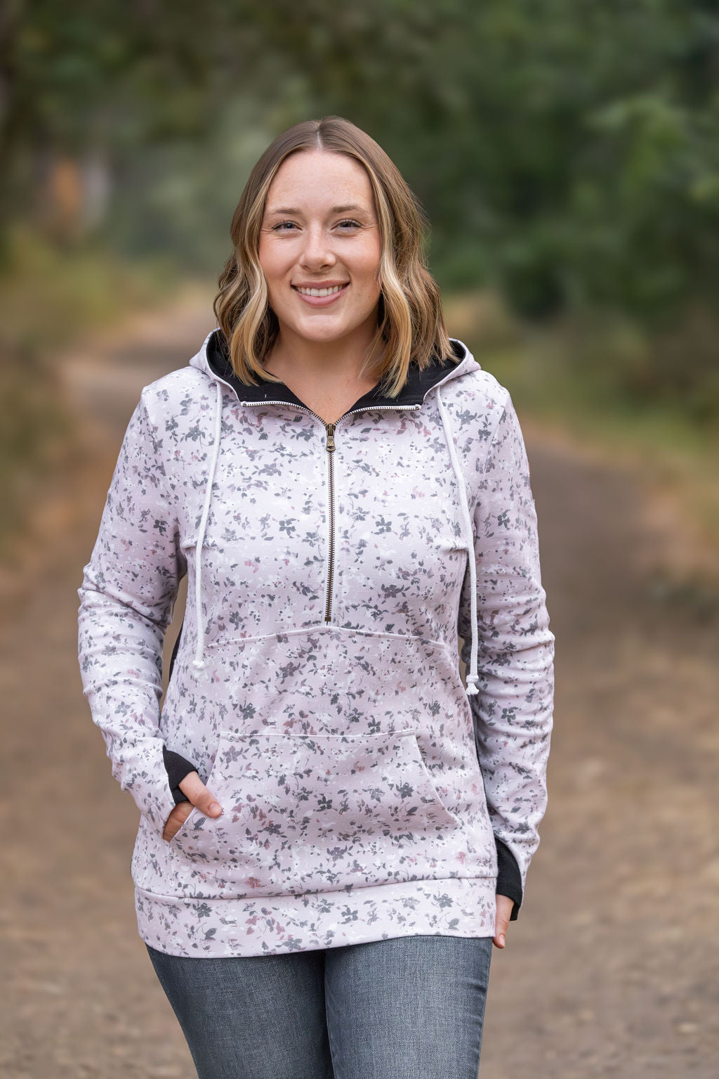 HalfZip Hoodie - Tan Micro Floral and Black