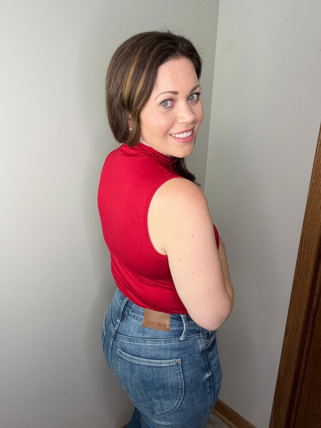 Scarlet Mock Mock Neck Tank In Red FINAL SALE