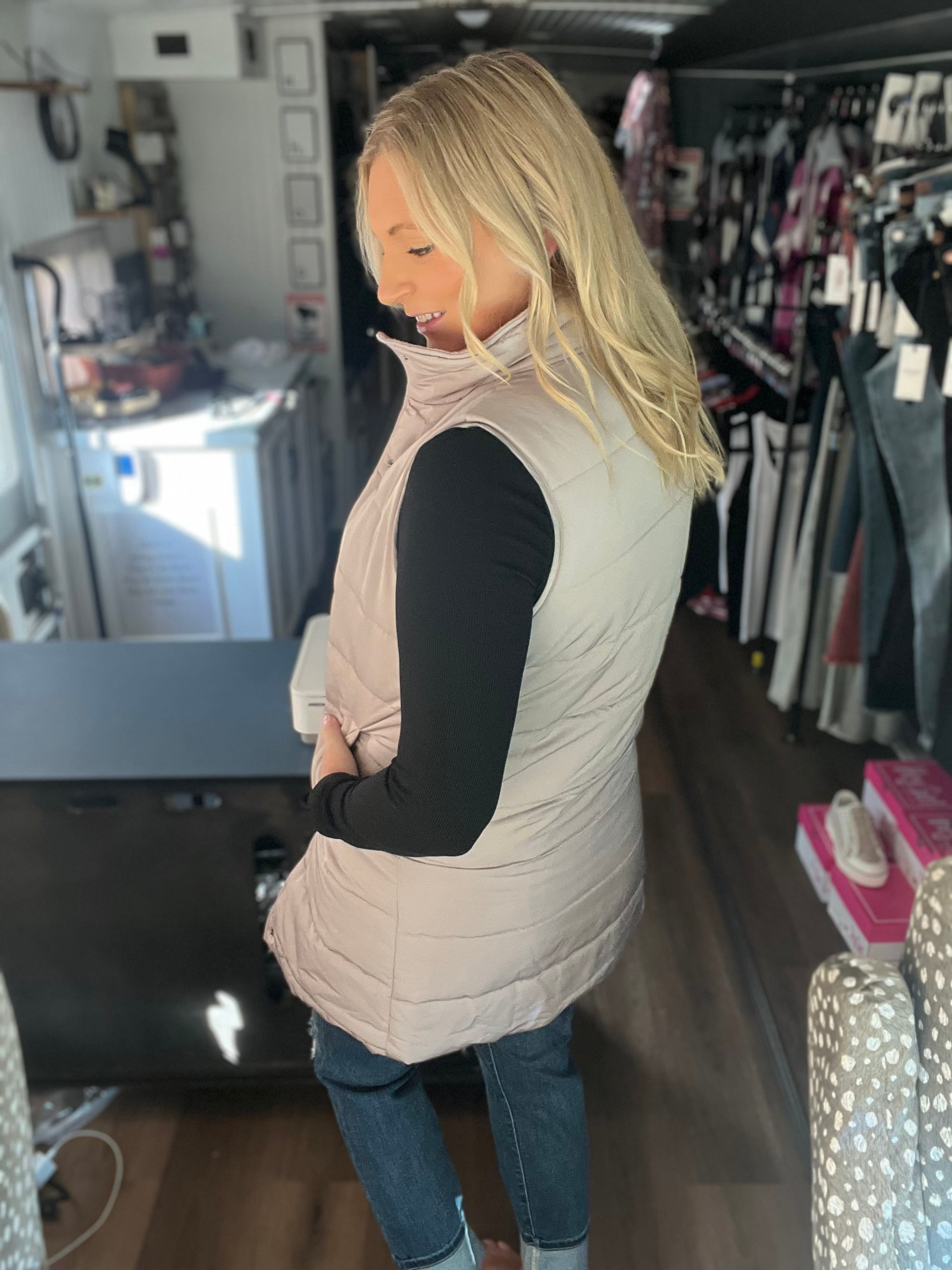 In Stock Harlow Long Vest in Latte