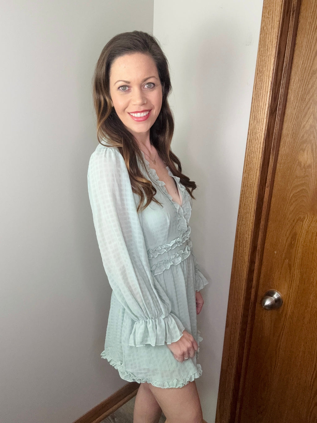 Sage Whisper Ruffle Romper